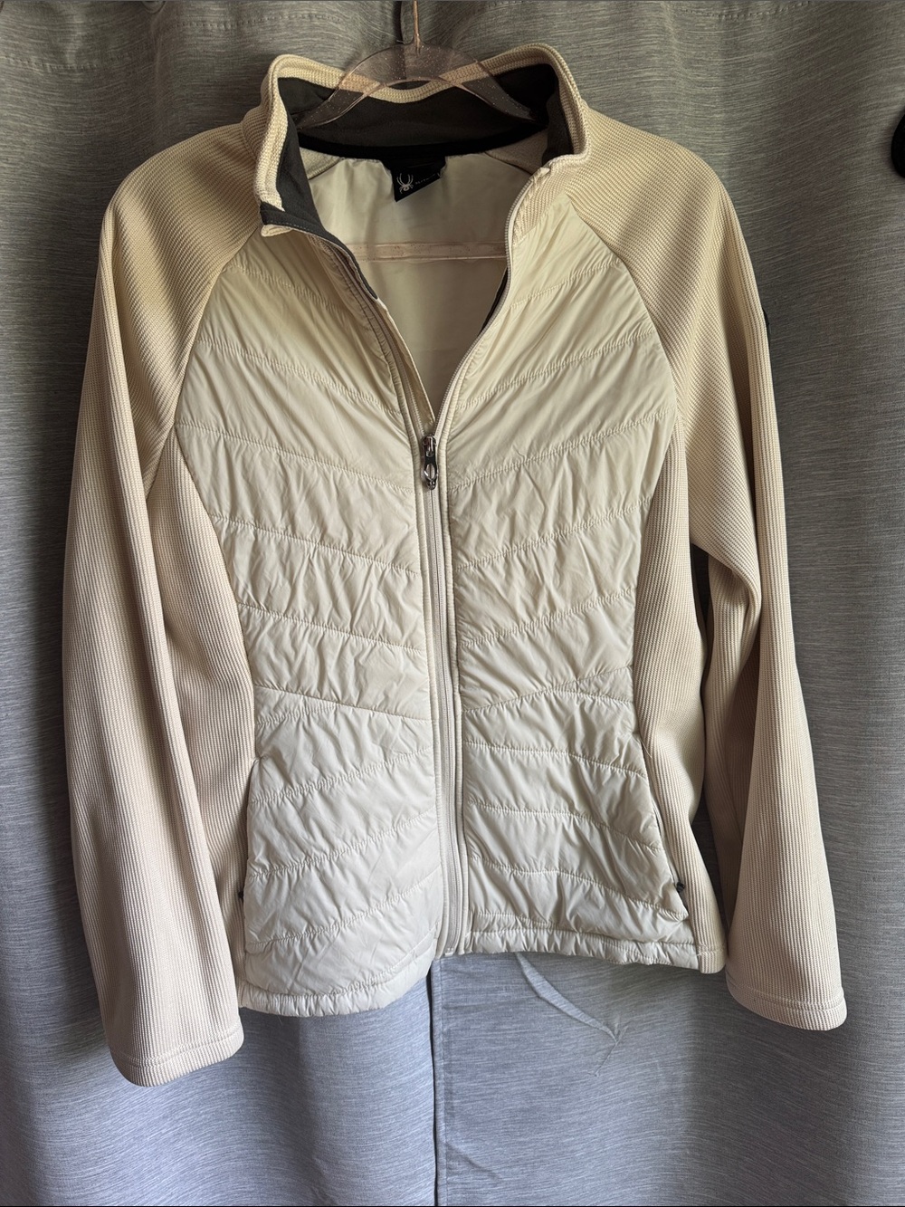 Spyder Cream Lightweight Quilted Hybrid Puffer Jacket